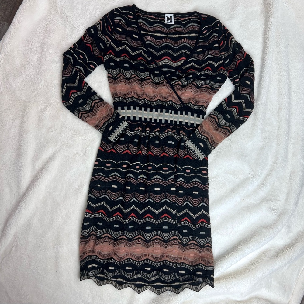 Missoni Geometric V Neck Wrap Knee Length Knit Dress 40/4